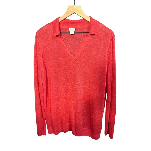 Chicos Womens Red Long-Sleeve V-Neck Sweater Size 0 US S Lightweight Linen Rayon - Picture 2 of 4